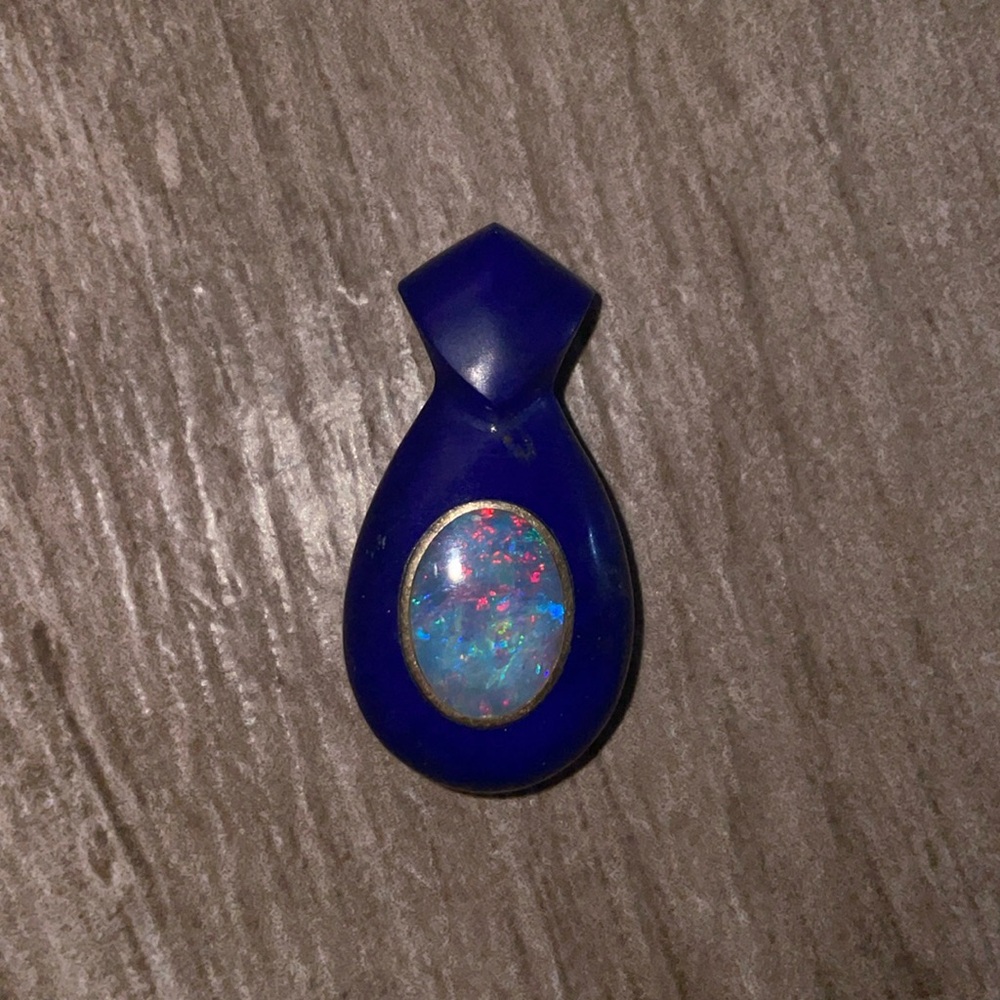 RARE, Milky, Fire Opal set in Blue Lapis pendant
